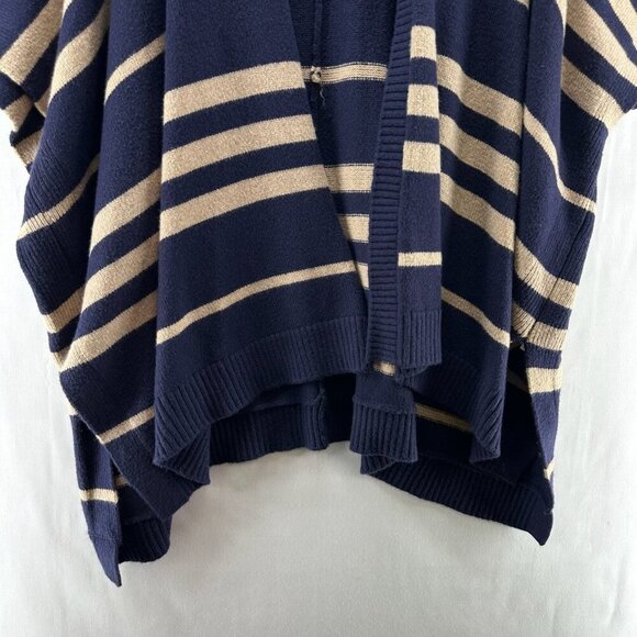 GAP Sweater Womens OS Striped Poncho Wool Camel Hair Cardigan Open Front Blue - Picture 5 of 10